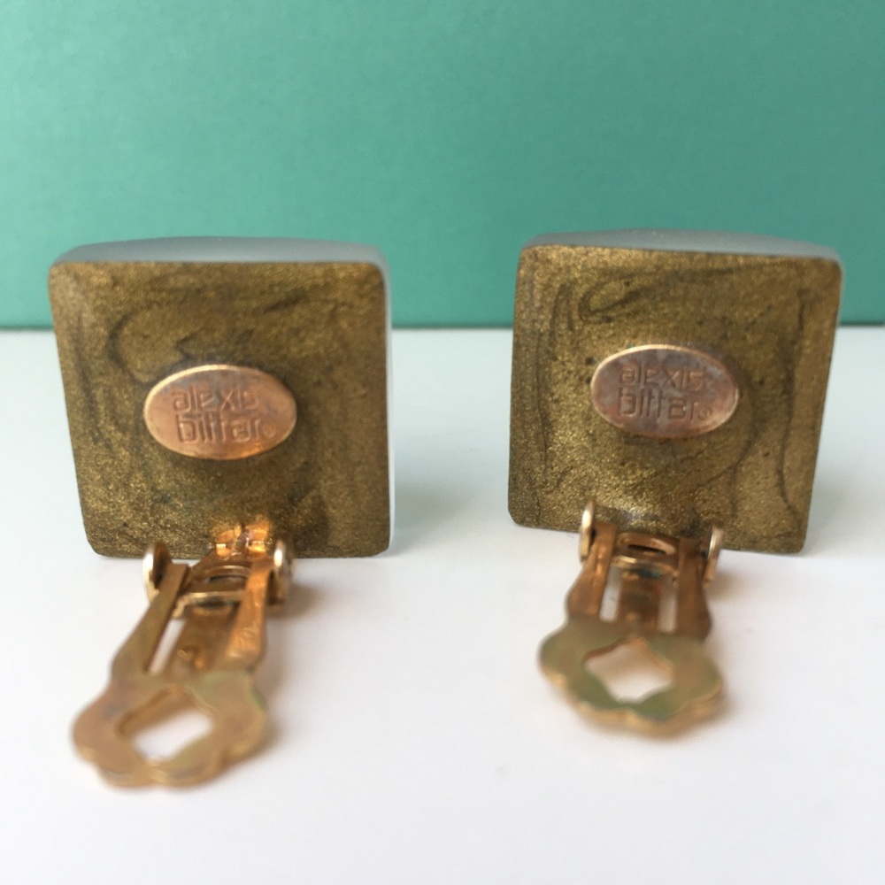 Alexis Bittar Turquoise Aqua Blue-Green Opalescent Frosted Lucite Clip Earrings - Picture 9 of 11